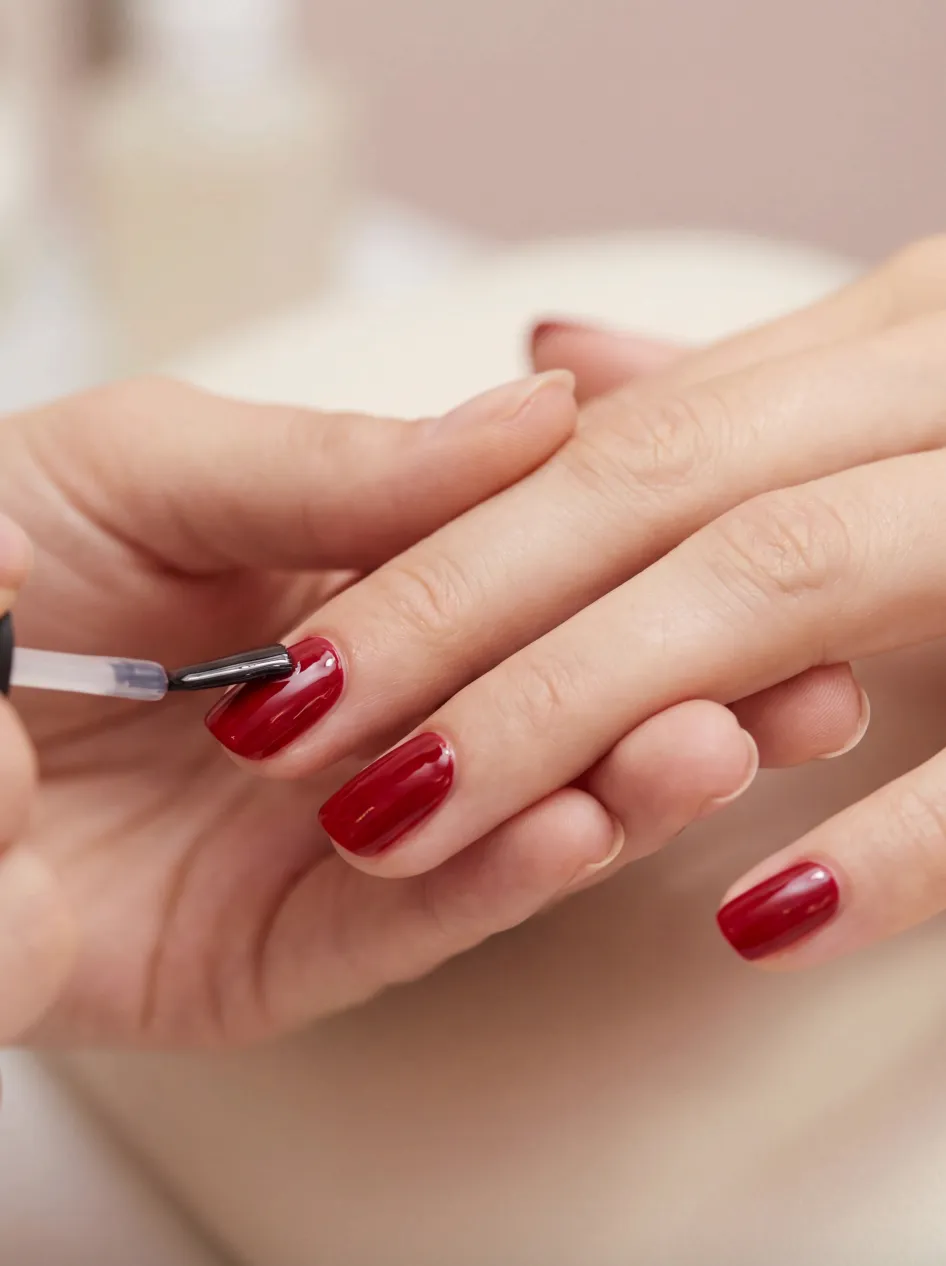 Onglerie : pose de vernis rouge